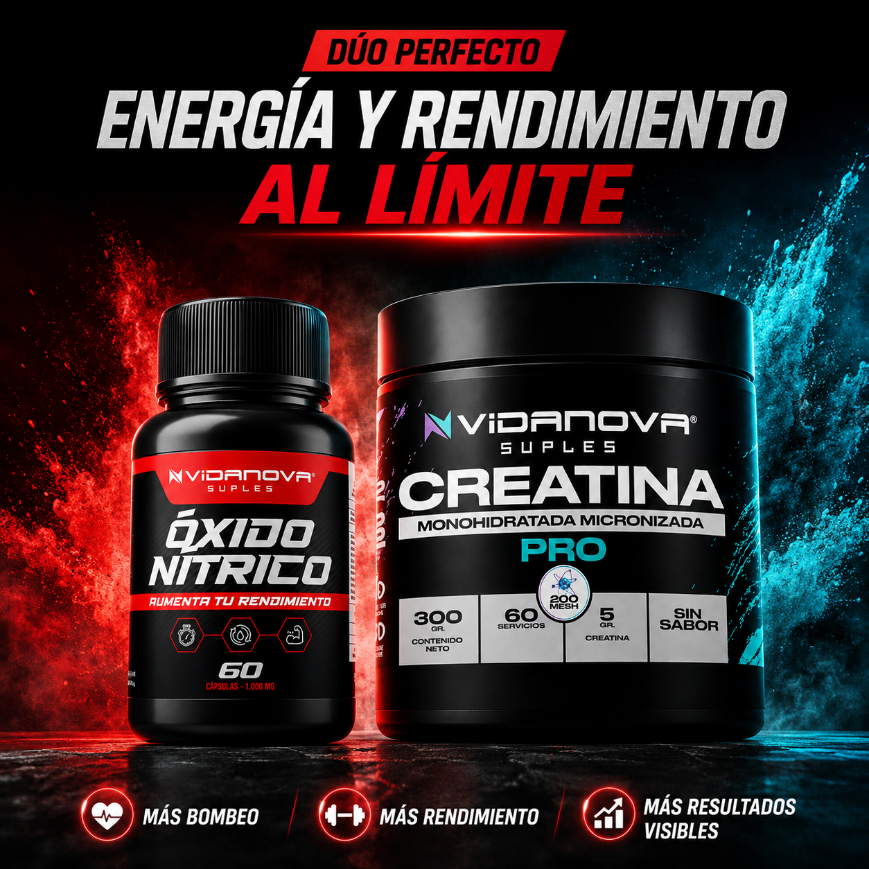 Creatina Monohidratada 300g + Oxido Nítrico 1000mg 60 CAPS