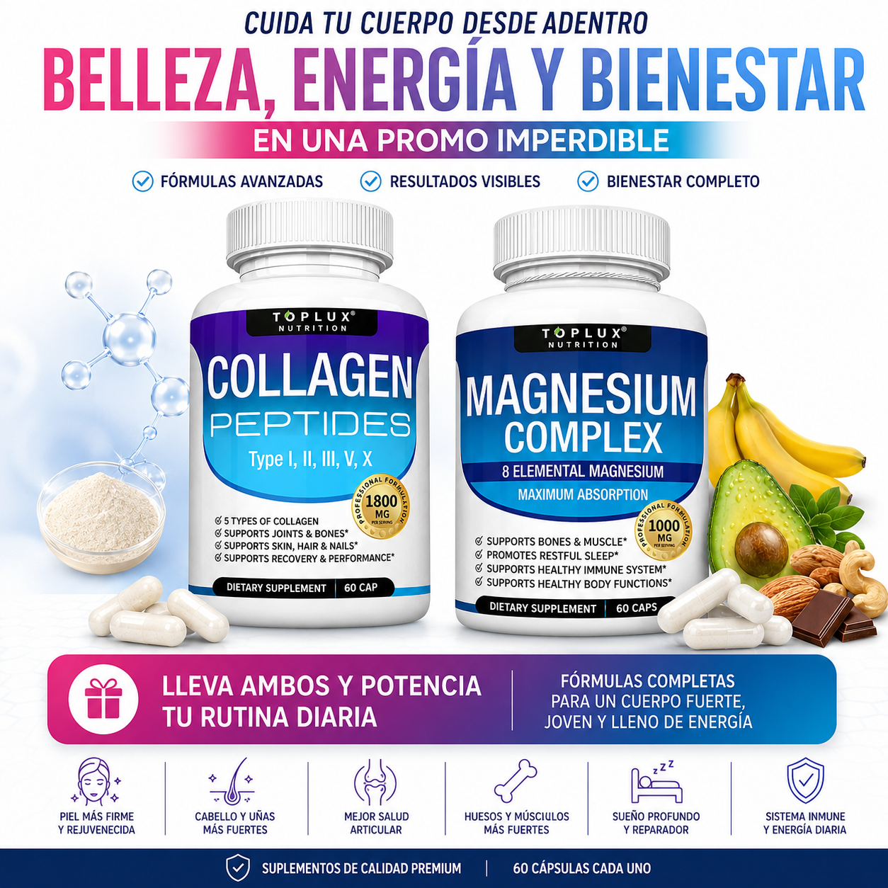 Pack Magnesio + Colágeno Mujer Toplux